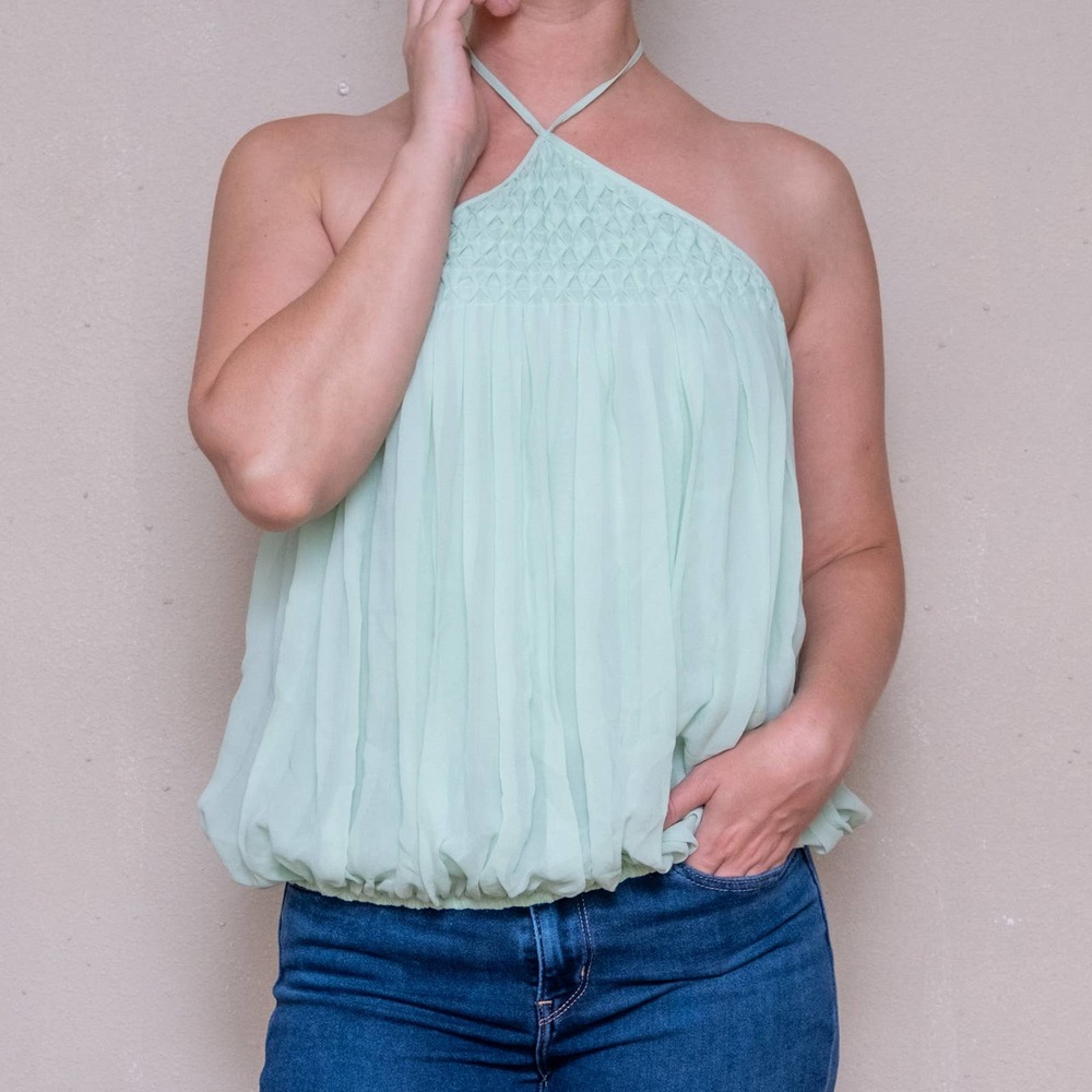 L'AGENCE Light Green Pleated Halter Top